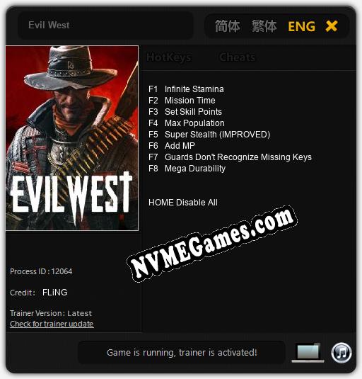 Treinador liberado para Evil West [v1.0.7]