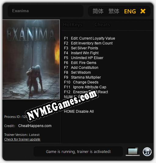 Treinador liberado para Exanima [v1.0.7]