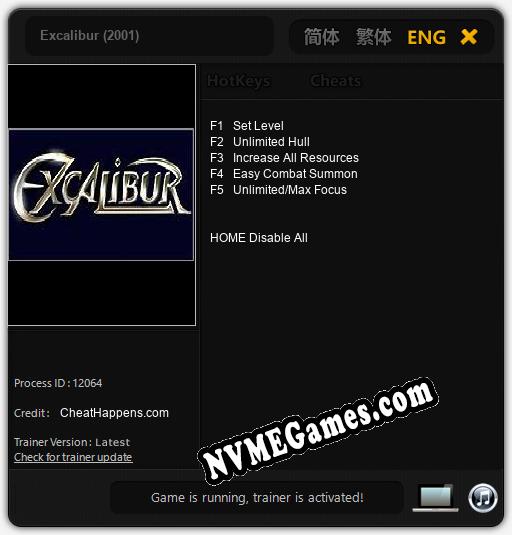 Treinador liberado para Excalibur (2001) [v1.0.4]