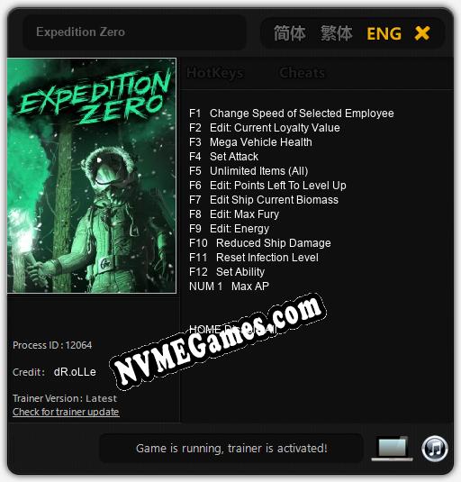 Treinador liberado para Expedition Zero [v1.0.6]