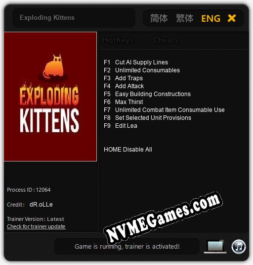 Exploding Kittens: Cheats, Trainer +9 [dR.oLLe]