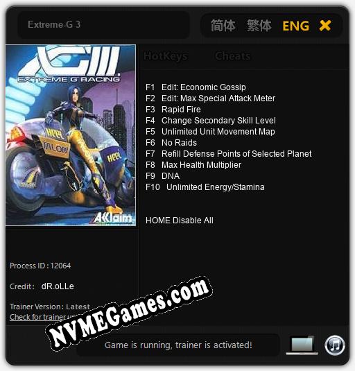 Extreme-G 3: Cheats, Trainer +10 [dR.oLLe]