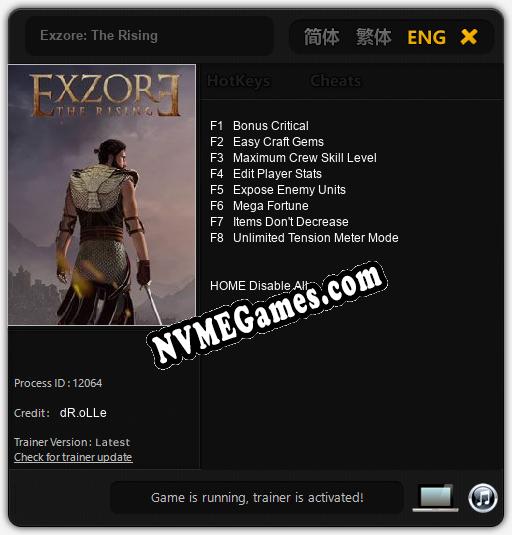 Treinador liberado para Exzore: The Rising [v1.0.9]