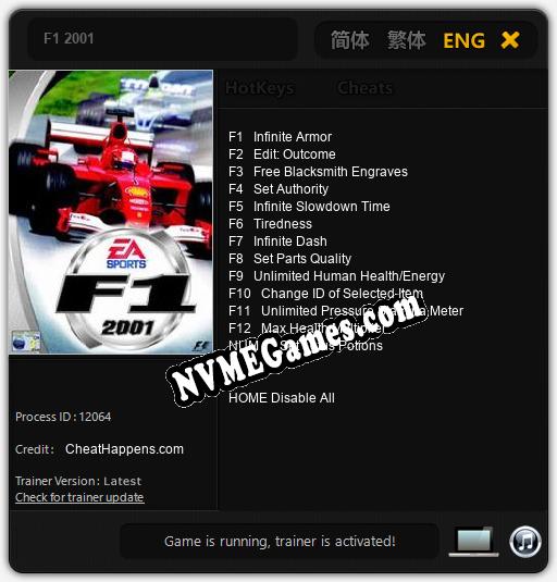 F1 2001: Cheats, Trainer +13 [CheatHappens.com]