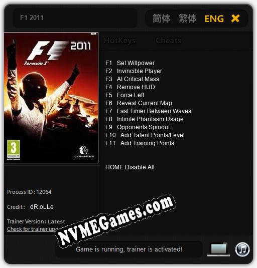 F1 2011: Treinador (V1.0.49)