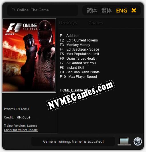 F1 Online: The Game: Trainer +10 [v1.7]