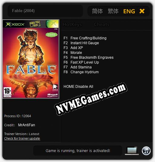 Fable (2004): Trainer +8 [v1.3]