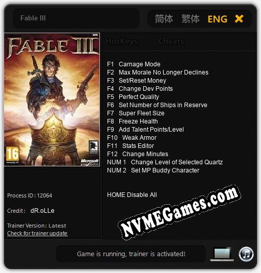 Fable III: Trainer +14 [v1.8]