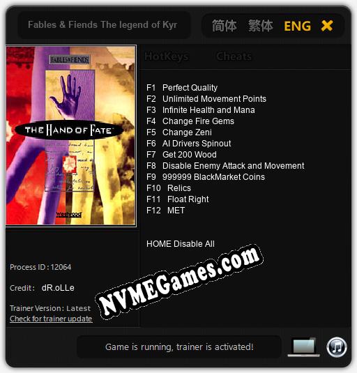 Treinador liberado para Fables & Fiends The legend of Kyrandia: Hand of Fate, book two [v1.0.9]
