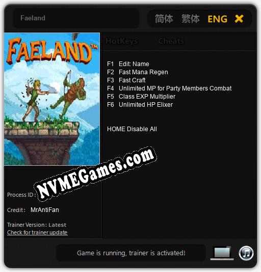 Treinador liberado para Faeland [v1.0.8]