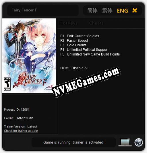 Fairy Fencer F: Treinador (V1.0.72)