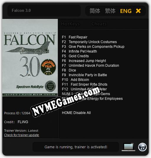 Treinador liberado para Falcon 3.0 [v1.0.7]