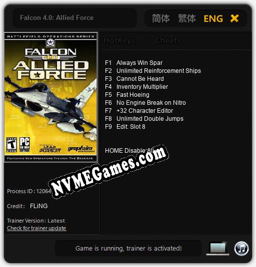 Falcon 4.0: Allied Force: Trainer +9 [v1.2]