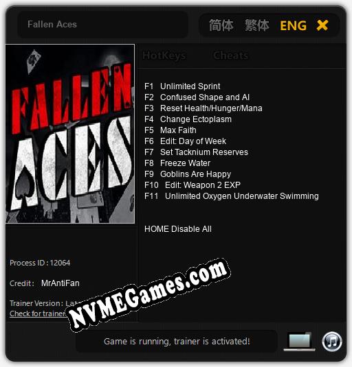 Fallen Aces: Cheats, Trainer +11 [MrAntiFan]