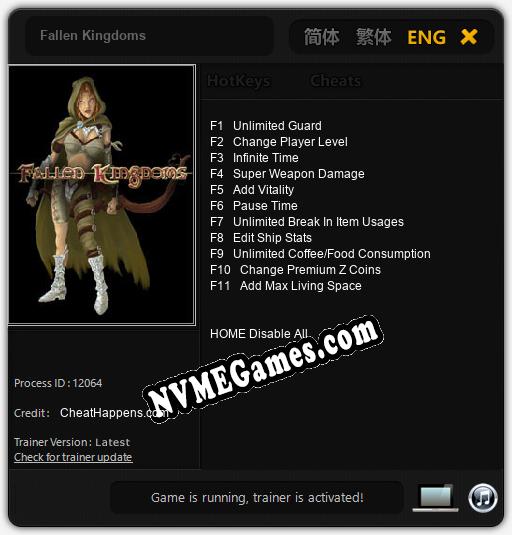 Treinador liberado para Fallen Kingdoms [v1.0.9]