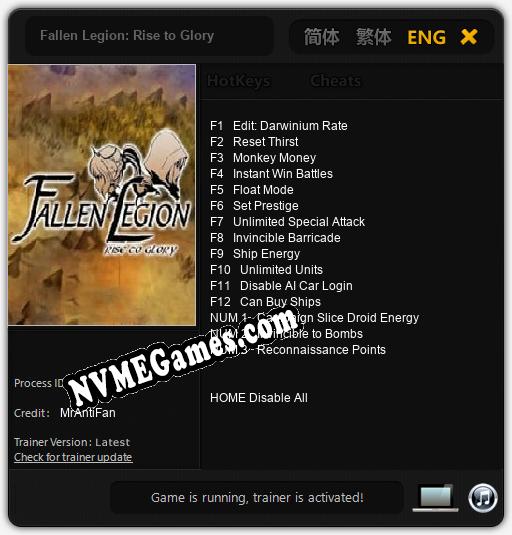 Fallen Legion: Rise to Glory: Treinador (V1.0.52)