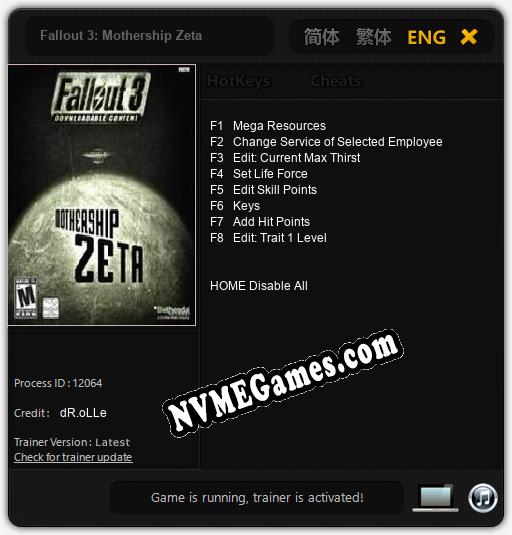 Fallout 3: Mothership Zeta: Trainer +8 [v1.8]