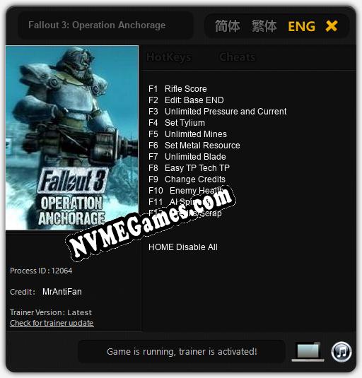 Fallout 3: Operation Anchorage: Trainer +12 [v1.5]