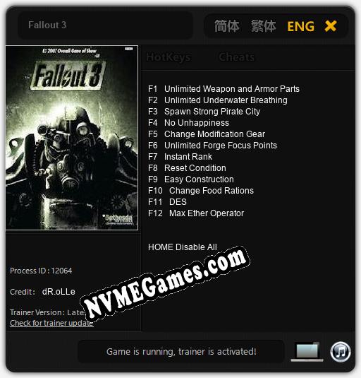 Fallout 3: Cheats, Trainer +12 [dR.oLLe]