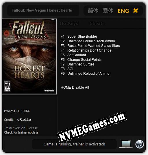 Fallout: New Vegas Honest Hearts: Cheats, Trainer +9 [dR.oLLe]