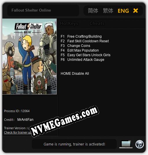 Treinador liberado para Fallout Shelter Online [v1.0.9]