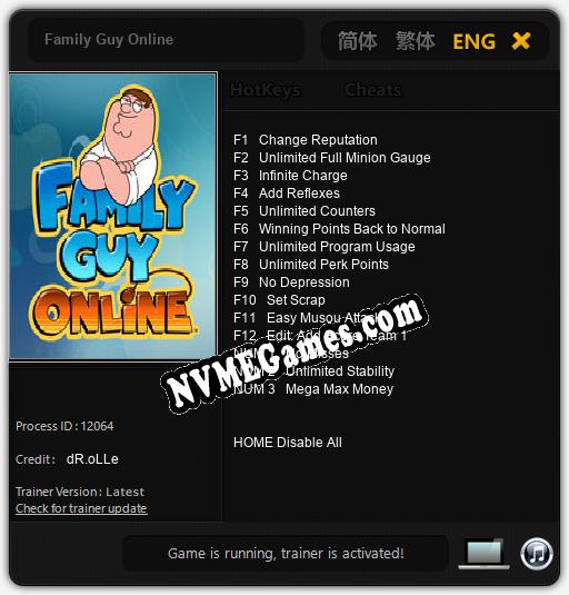 Treinador liberado para Family Guy Online [v1.0.2]