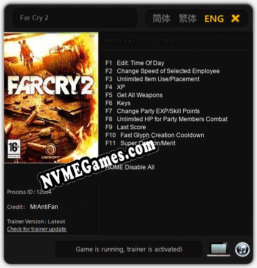 Treinador liberado para Far Cry 2 [v1.0.4]