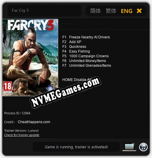 Far Cry 3: Treinador (V1.0.20)