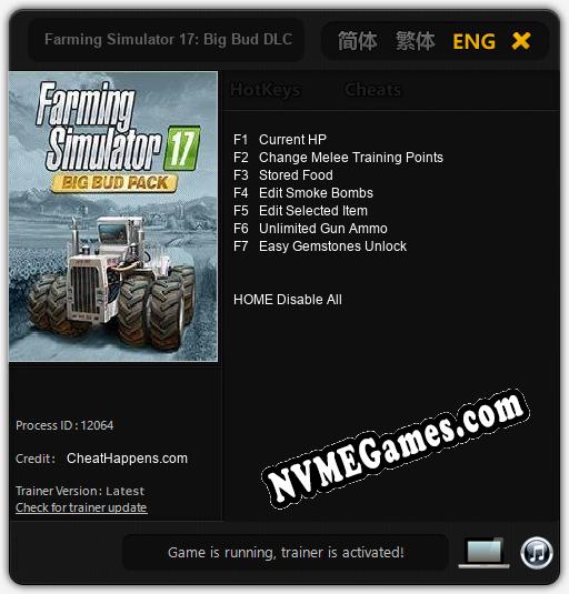 Farming Simulator 17: Big Bud DLC: Trainer +7 [v1.9]