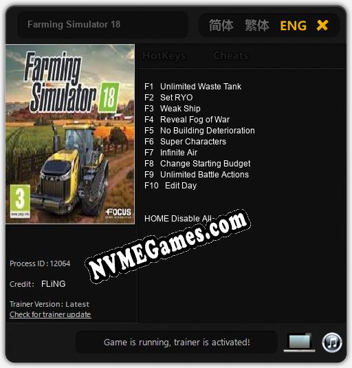 Farming Simulator 18: Treinador (V1.0.85)