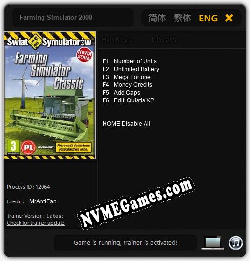 Farming Simulator 2008: Treinador (V1.0.65)