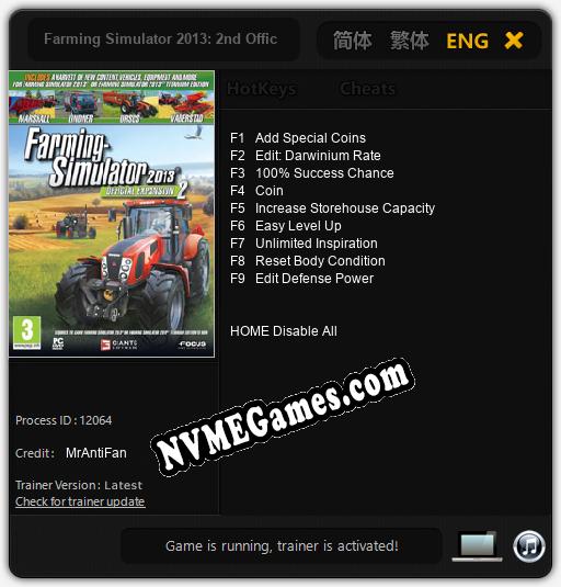 Farming Simulator 2013: 2nd Official Add-On: Trainer +9 [v1.4]