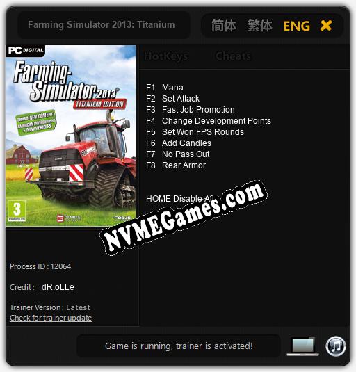 Treinador liberado para Farming Simulator 2013: Titanium Edition [v1.0.9]