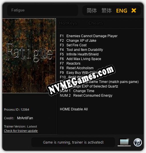 Fatigue: Cheats, Trainer +14 [MrAntiFan]