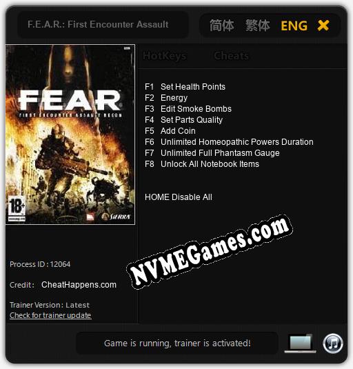 Treinador liberado para F.E.A.R.: First Encounter Assault Recon [v1.0.3]