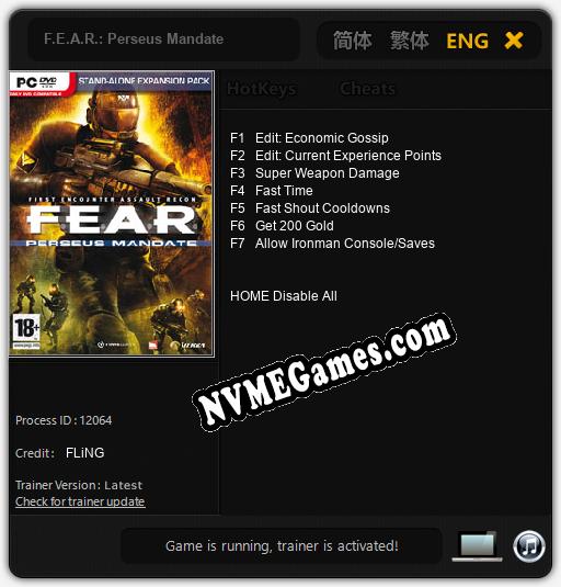 F.E.A.R.: Perseus Mandate: Treinador (V1.0.98)