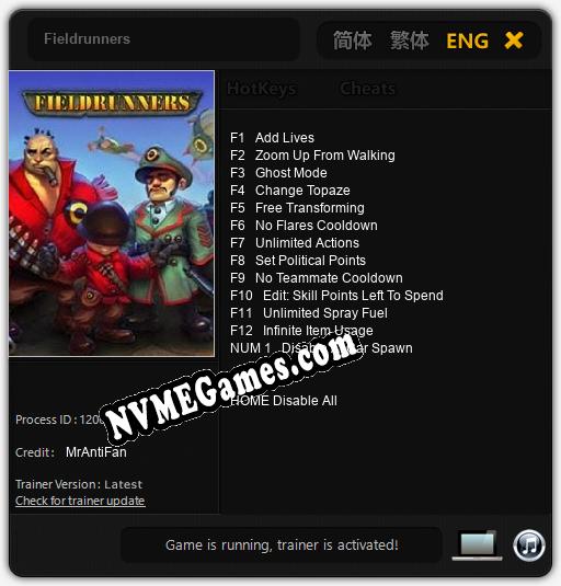 Treinador liberado para Fieldrunners [v1.0.6]