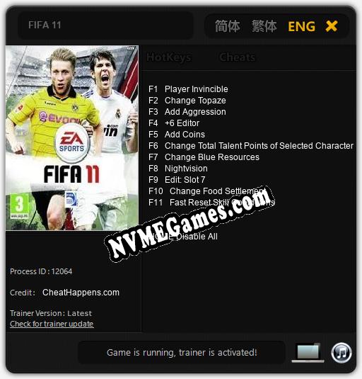 FIFA 11: Cheats, Trainer +11 [CheatHappens.com]