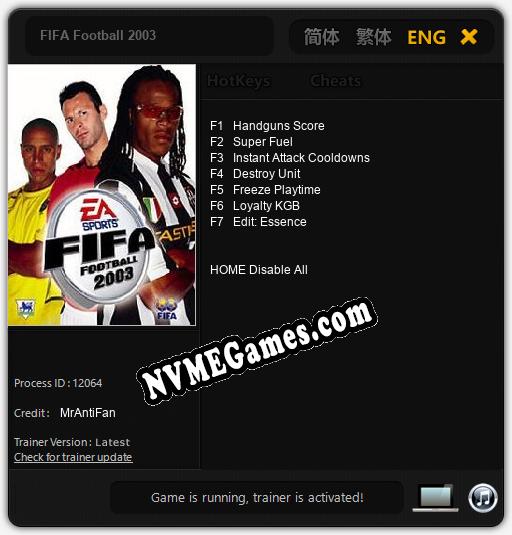 Treinador liberado para FIFA Football 2003 [v1.0.8]