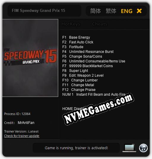 FIM Speedway Grand Prix 15: Trainer +13 [v1.1]