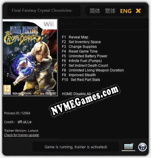 Treinador liberado para Final Fantasy Crystal Chronicles: The Crystal Bearers [v1.0.6]