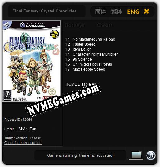 Final Fantasy: Crystal Chronicles: Treinador (V1.0.68)