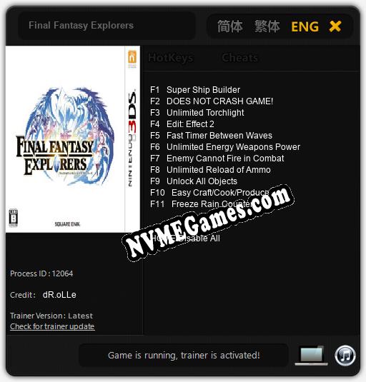 Treinador liberado para Final Fantasy Explorers [v1.0.7]