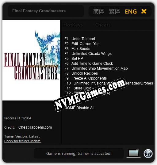 Final Fantasy Grandmasters: Treinador (V1.0.92)