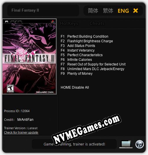 Final Fantasy II: Trainer +9 [v1.3]