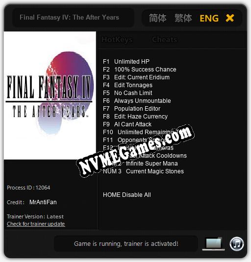 Treinador liberado para Final Fantasy IV: The After Years [v1.0.9]