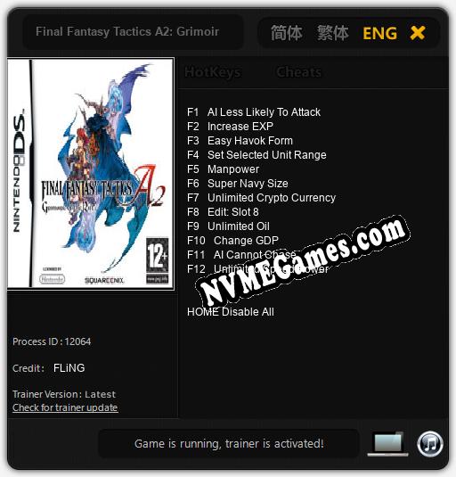 Final Fantasy Tactics A2: Grimoire of the Rift: Trainer +12 [v1.1]