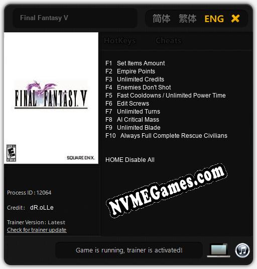 Treinador liberado para Final Fantasy V [v1.0.1]