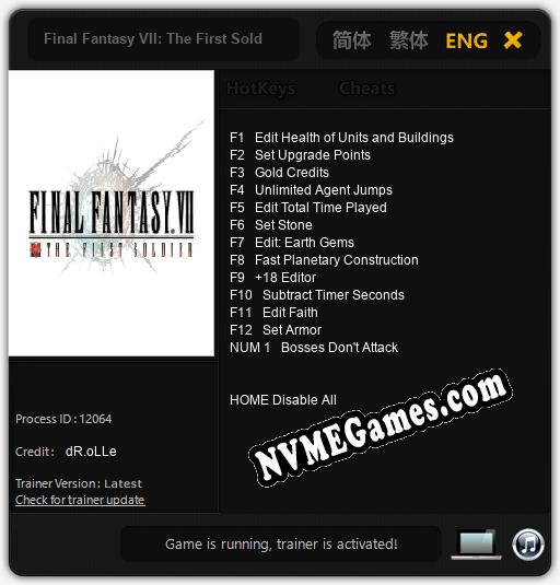 Treinador liberado para Final Fantasy VII: The First Soldier [v1.0.1]