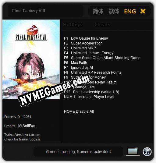 Treinador liberado para Final Fantasy VIII [v1.0.1]